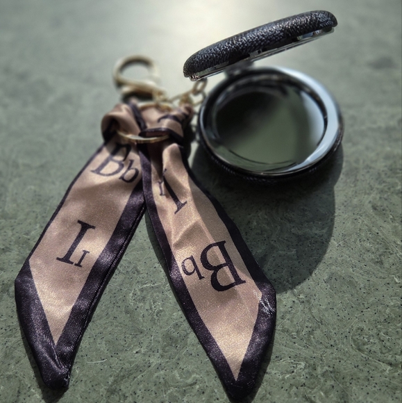 Mirror Bag Charm Keychain with Scarf Accent, Blue - Picture 2 of 4